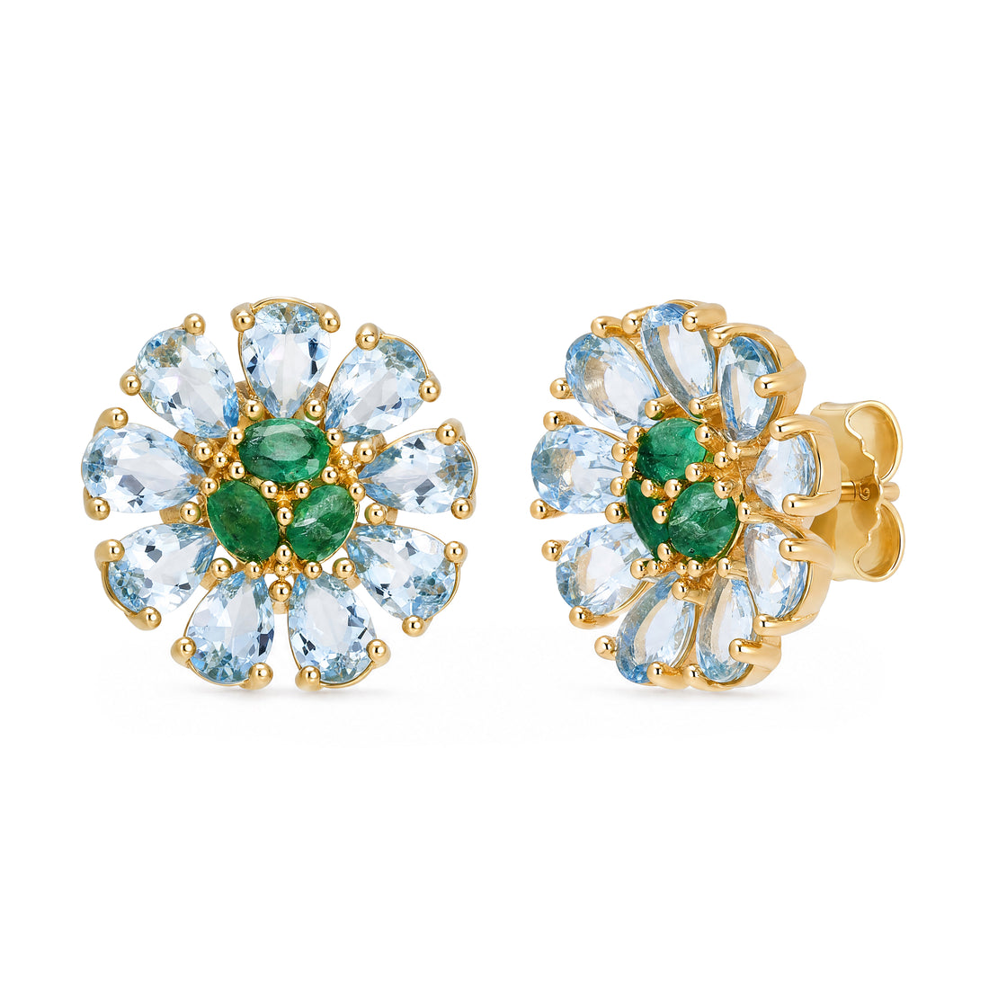 Natural Aquamarine & Emerald Statement Earrings in 18K Gold Plated Sterling Silver