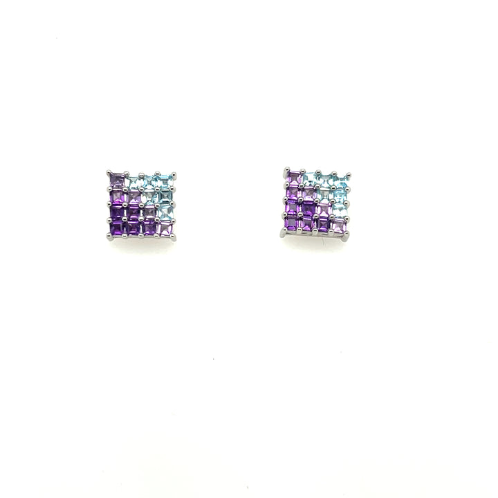 925 Sterling Silver Amethyst & Blue Topaz Earrings