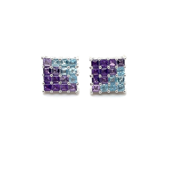 925 Sterling Silver Amethyst & Blue Topaz Earrings - 925 Sterling Silver Amethyst & Blue Topaz Earrings