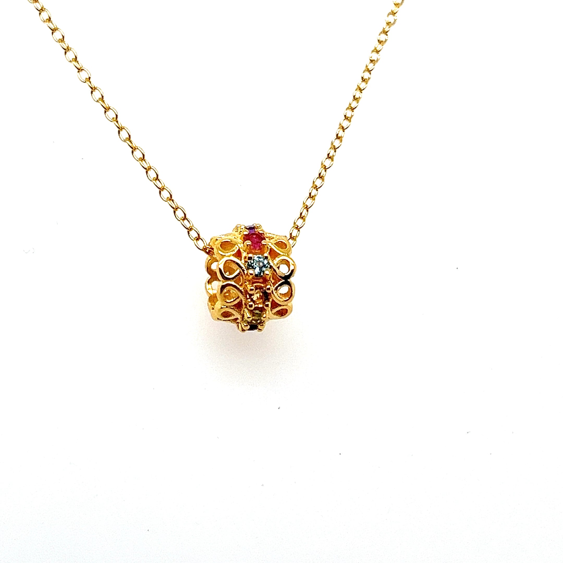 925 Sterling Silver Multicolor Gemstone Pendant Necklace