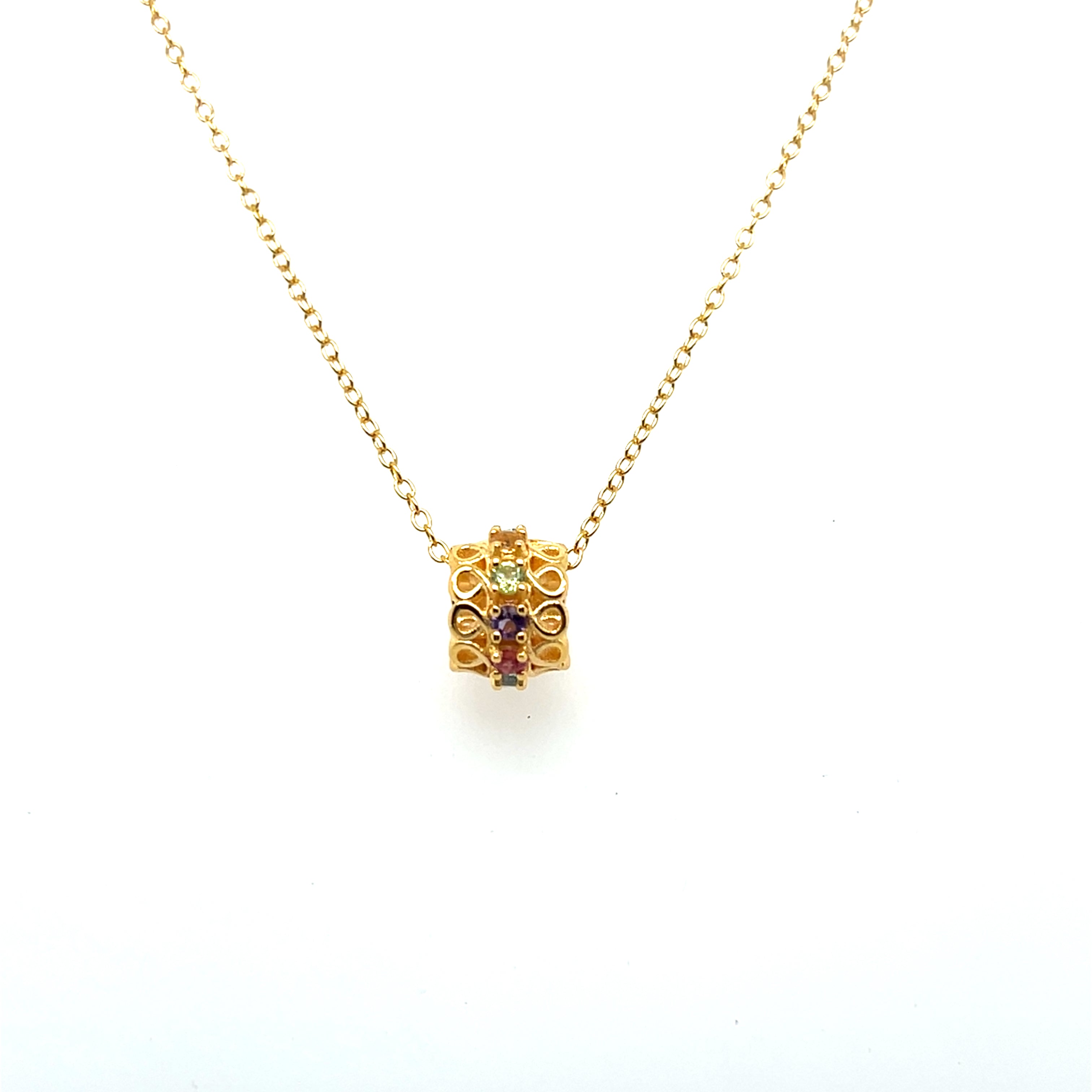 925 Sterling Silver Multicolor Gemstone Pendant Necklace