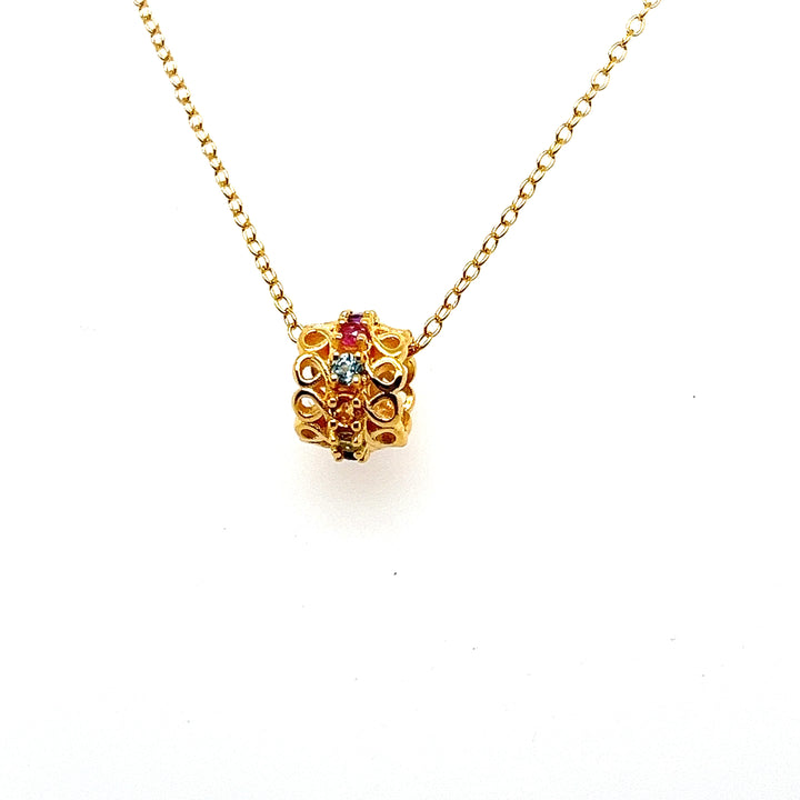 925 Sterling Silver Multicolor Gemstone Pendant Necklace - 925 Sterling Silver Multicolor Gemstone Pendant Necklace