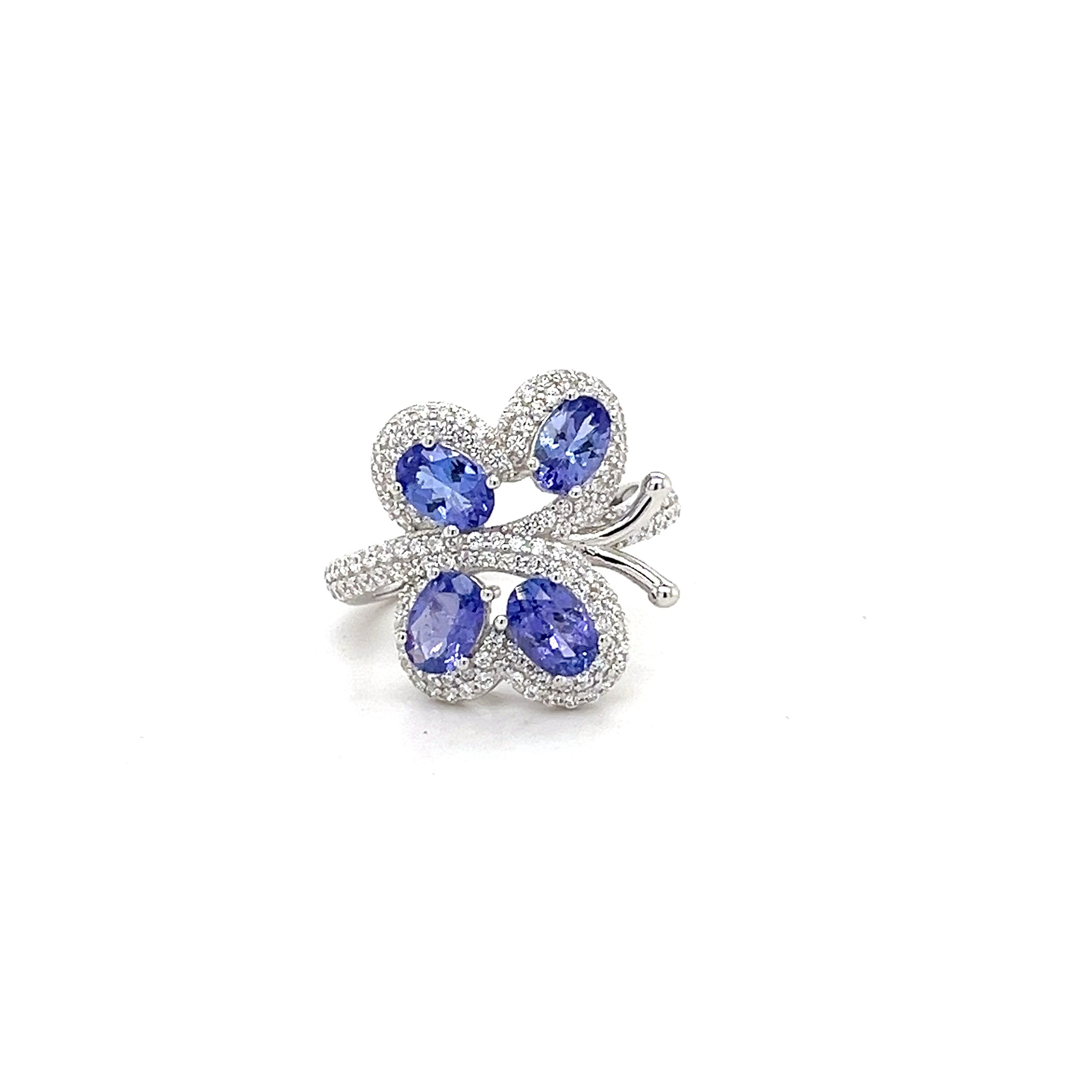 Tanzanite & White CZ Ring in Rhodium-Plated 925 Sterling Silve