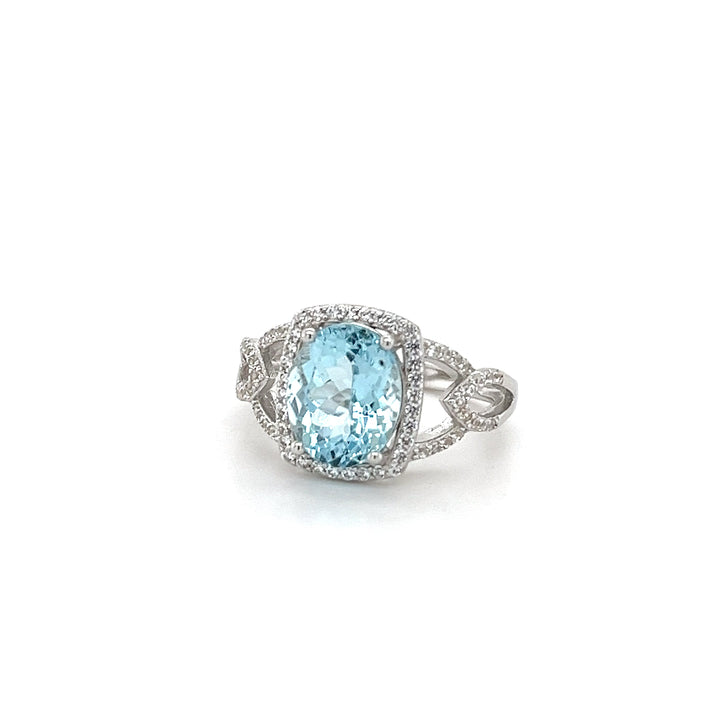 Sterling Silver Rhodium Plated Ring with 1 Oval 2.71ct Untreated Aquamarine (PJC9171R) - Sterling Silver Rhodium Plated Ring with 1 Oval 2.71ct Untreated Aquamarine (PJC9171R)