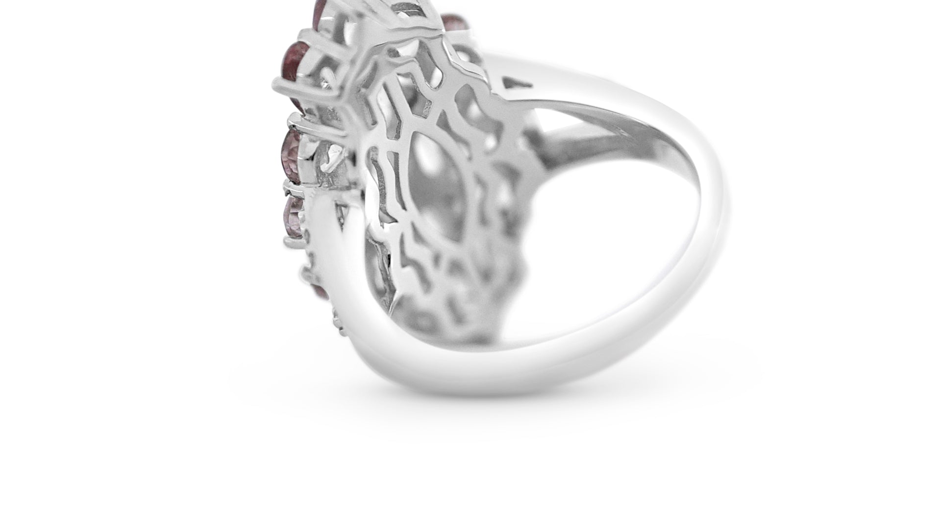 18-Stone Pear-Cut Pink Morganite Ring in Rhodium-Plated Sterling Silver (PJCR2538)