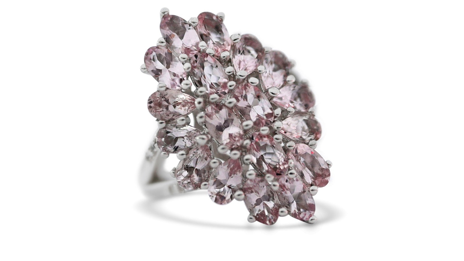 18-Stone Pear-Cut Pink Morganite Ring in Rhodium-Plated Sterling Silver (PJCR2538)