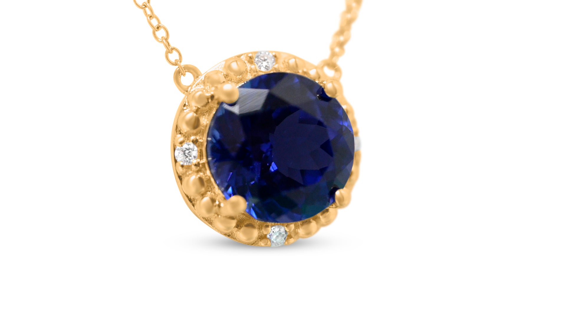 14K Yellow Gold Necklace with 2.25ct Round Tanzanite – Elegant & Timeless (PJCg47)