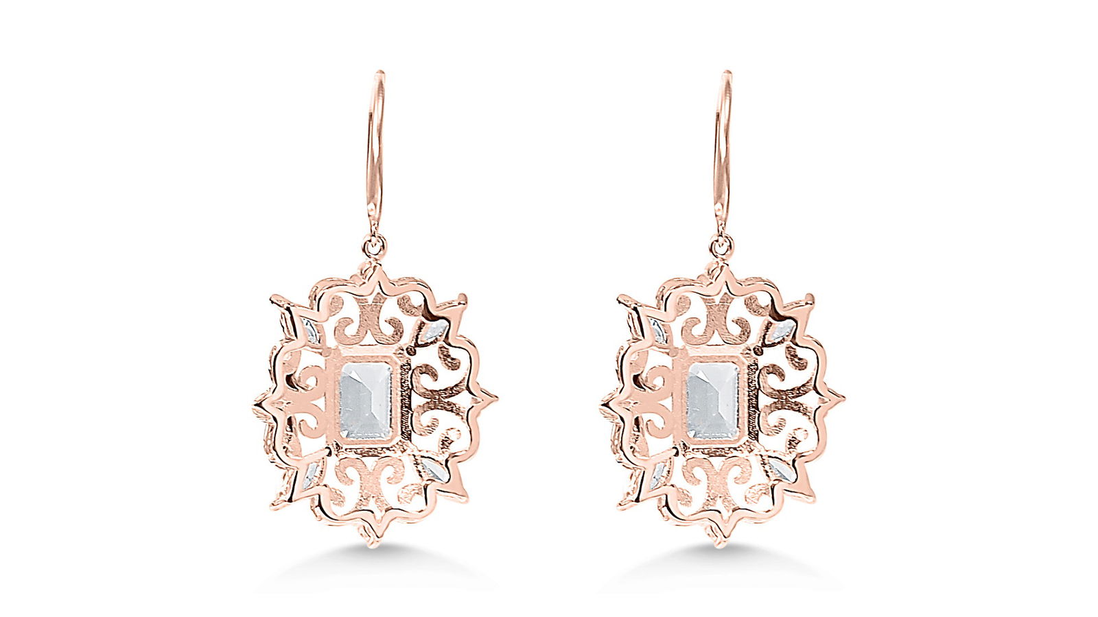 Pear Pink Morganite and Round & marquise White CZ 18K 1MM Rose Metal Plated 925 Sterling Silver 2.235 Cts / 3.25 Gm Earring PJC19313E - Bluestargemstones - - 