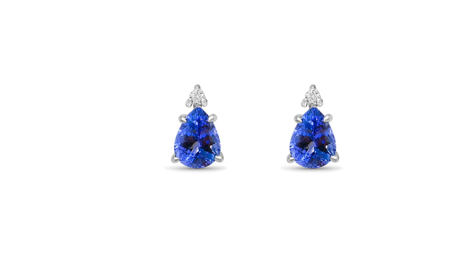 Pear Tanzanite and Round White CZ Rhodium Plated 925 Sterling Silver 2.263 Cts / 1.66 Gm Earring PJC31599E - Bluestargemstones - - 