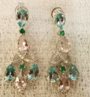 Pastel Luxe Aquamarine, Morganite & Emerald Diamond Chandelier Earrings in 14K White Gold