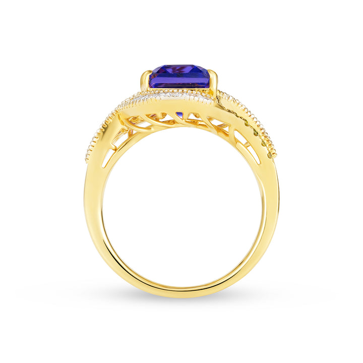 Emerald Cut Tanzanite & Diamond Cocktail Ring in 14K Yellow Gold