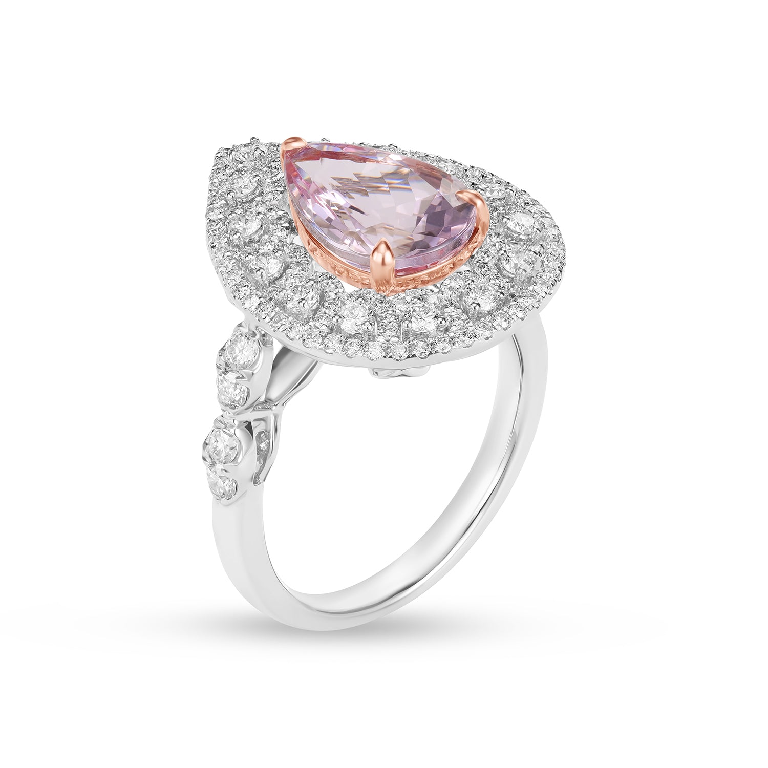 Pear Morganite Double Diamond Halo Ring | Fine 14K Gold