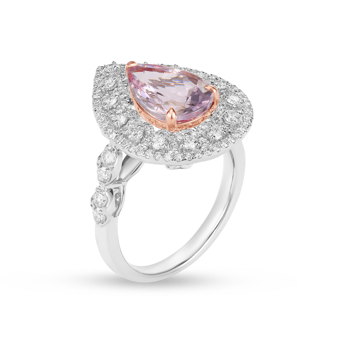 Pear Morganite Double Diamond Halo Ring | Fine 14K Gold