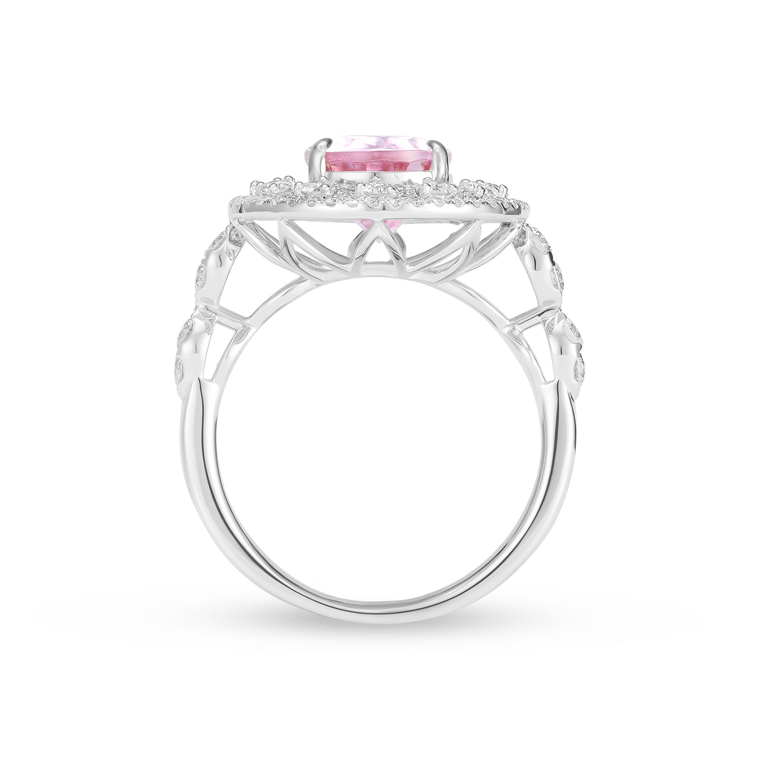 Pear Morganite Double Diamond Halo Ring | Fine 14K Gold