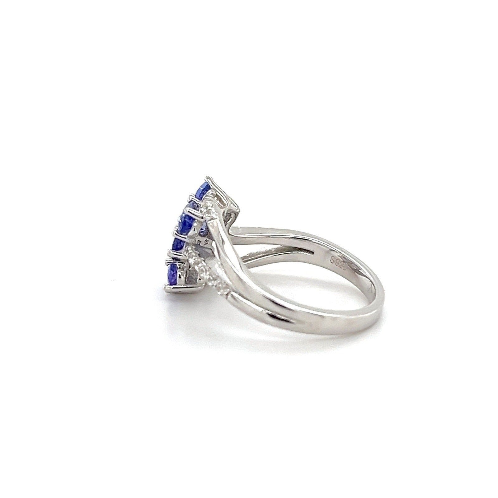 Rhodium-Plated Sterling Silver 6-Stone Tanzanite Ring (GTL20749R) - Bluestargemstones - - 