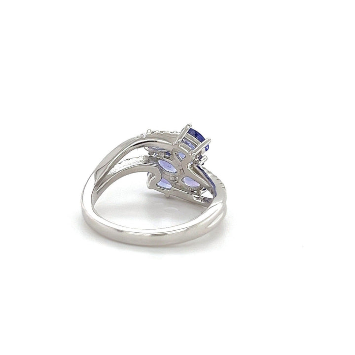 Rhodium-Plated Sterling Silver 6-Stone Tanzanite Ring (GTL20749R) - Bluestargemstones - - 