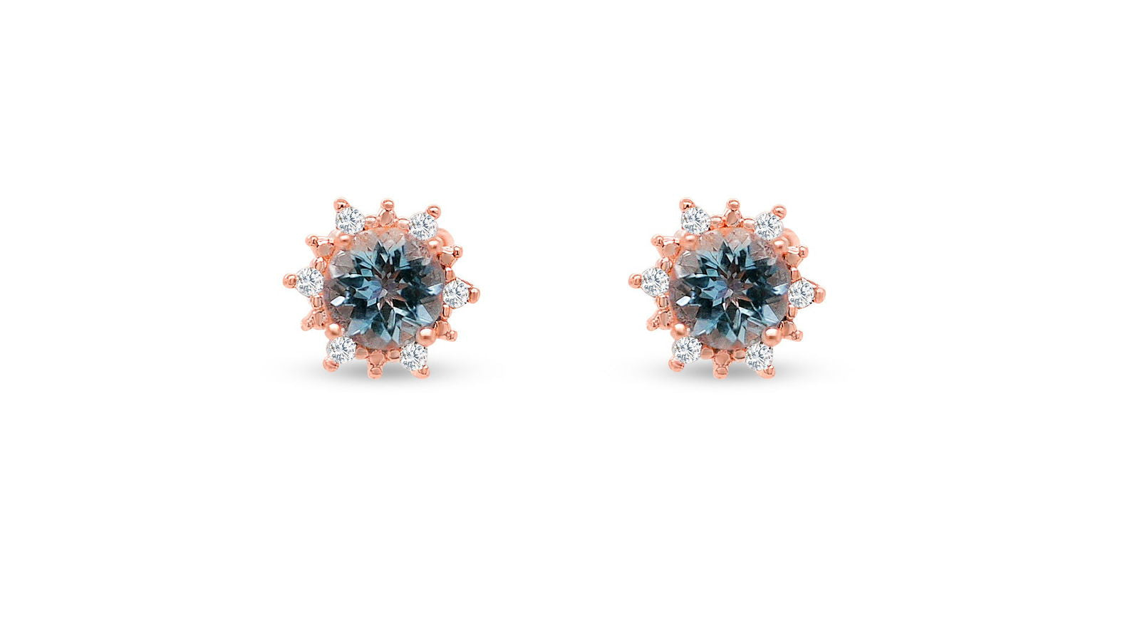 Round Aquamarine and CZ / 18K 1 MM Rose Metal Plated Sterling Silver 3.160 Ct / 1.64 Gm Earring BSGA02GE - Bluestargemstones - - 