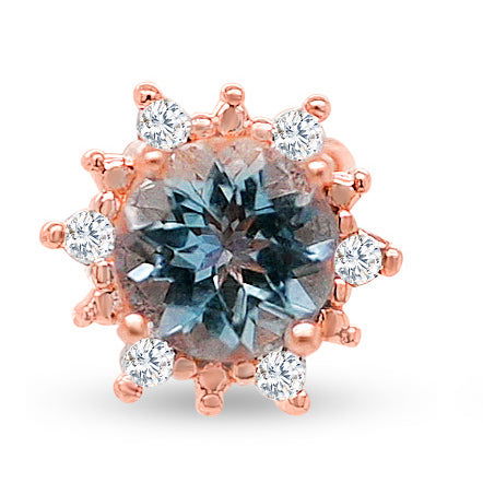 Round Aquamarine and CZ / 18K 1 MM Rose Metal Plated Sterling Silver 3.160 Ct / 1.64 Gm Earring BSGA02GE - Bluestargemstones - - 