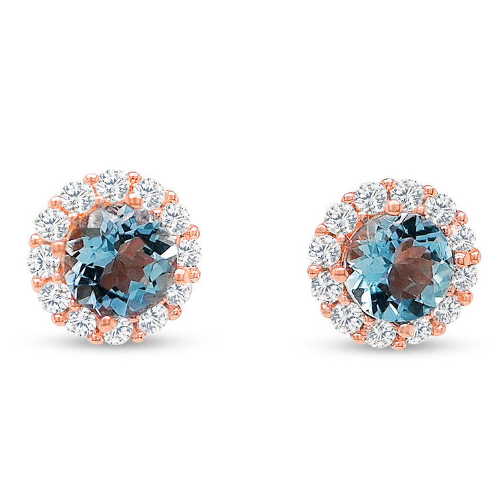 Round Aquamarine and White Round CZ / 18K 1MM Rose Metal Plated 925 Sterling Silver 8.30 cts / 2.19 Gm Earring PJC20729E - Bluestargemstones - -  - Round Aquamarine and White Round CZ / 18K 1MM Rose Metal Plated 925 Sterling Silver 8.30 cts / 2.19 Gm Earring PJC20729E