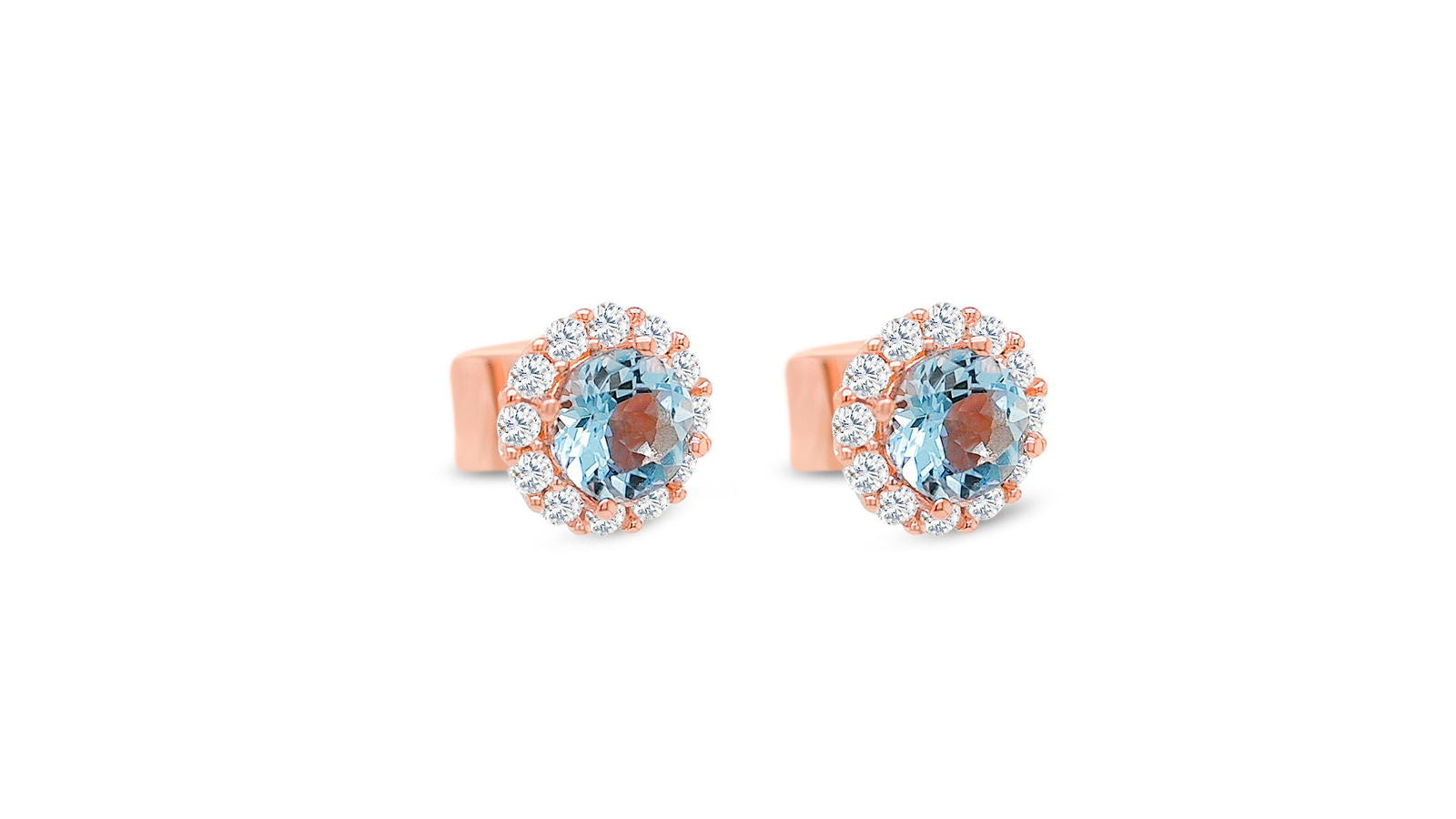 Round Aquamarine and White Round CZ / 18K 1MM Rose Metal Plated 925 Sterling Silver 8.30 cts / 2.19 Gm Earring PJC20729E - Bluestargemstones - - 