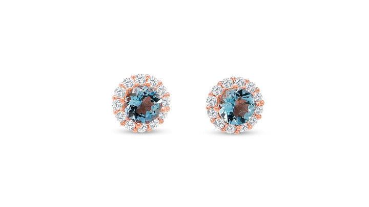 Round Aquamarine and White Round CZ / 18K 1MM Rose Metal Plated 925 Sterling Silver 8.30 cts / 2.19 Gm Earring PJC20729E - Bluestargemstones - - 