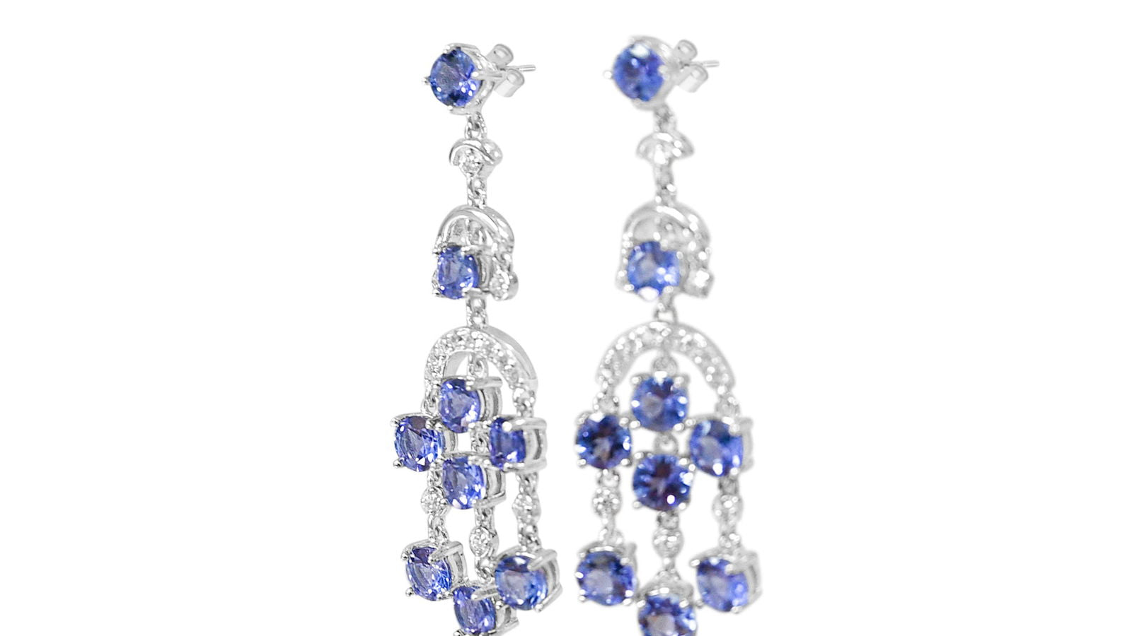 Round Tanzanite and Round White CZ Rhodium Plated 925 Sterling Silver 17.44 Cts / 5.33 Gm Earring PJC31654E - Bluestargemstones - - 