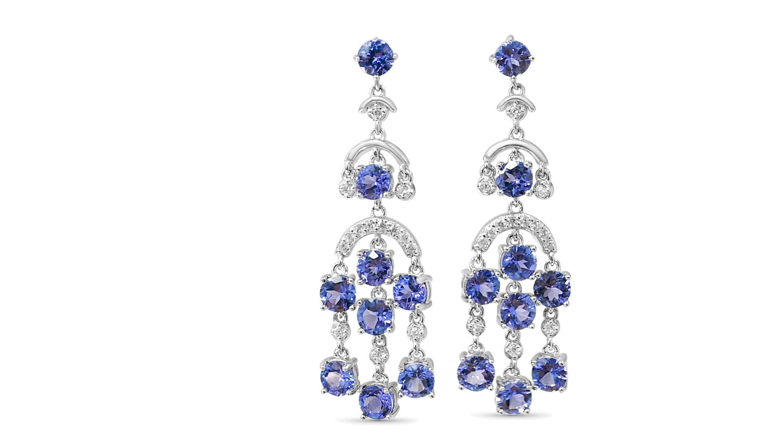 Round Tanzanite and Round White CZ Rhodium Plated 925 Sterling Silver 17.44 Cts / 5.33 Gm Earring PJC31654E - Bluestargemstones - - 