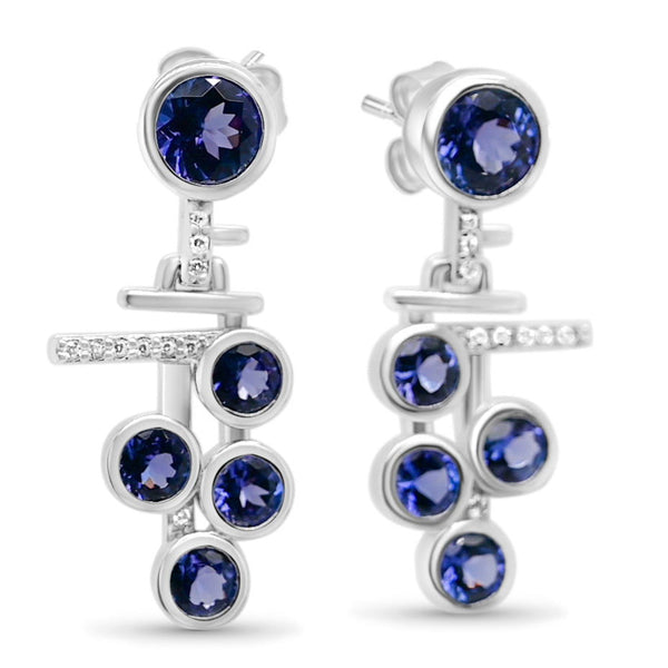 Round Tanzanite and Round White CZ Rhodium Plated 925 Sterling Silver 7.90 Cts / 5.81 Gm Earring PJC31653E - Bluestargemstones - - 