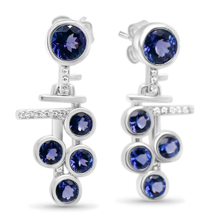 Round Tanzanite and Round White CZ Rhodium Plated 925 Sterling Silver 7.90 Cts / 5.81 Gm Earring PJC31653E - Bluestargemstones - -  - Round Tanzanite and Round White CZ Rhodium Plated 925 Sterling Silver 7.90 Cts / 5.81 Gm Earring PJC31653E