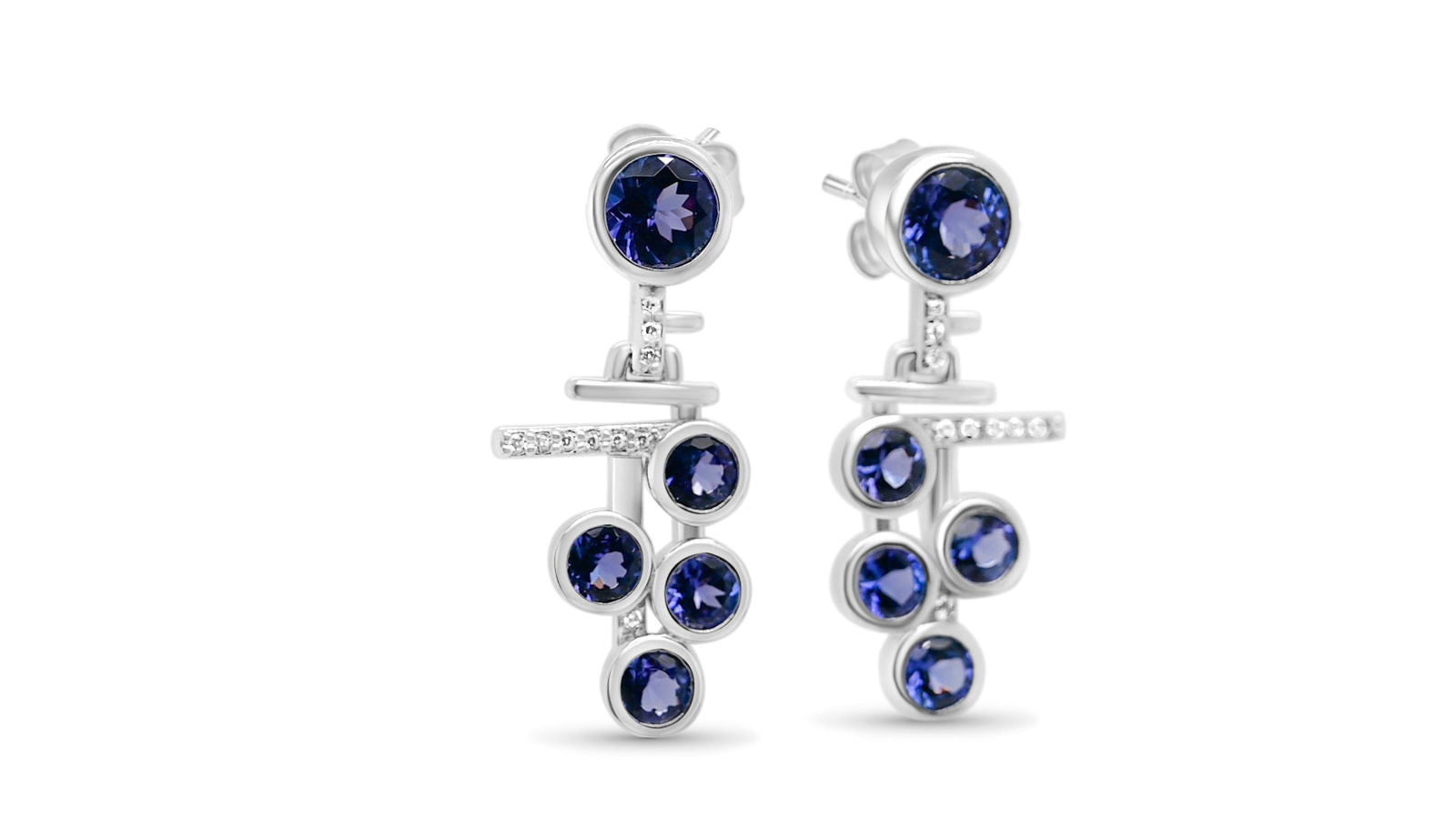 Round Tanzanite and Round White CZ Rhodium Plated 925 Sterling Silver 7.90 Cts / 5.81 Gm Earring PJC31653E - Bluestargemstones - - 