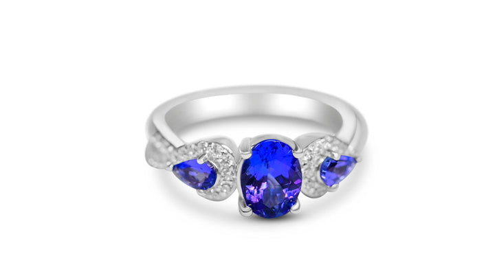 Sterling Silver Tanzanite Ring with Rhodium Plating (PJC23316R) - Bluestargemstones - -  - Sterling Silver Tanzanite Ring with Rhodium Plating (PJC23316R)