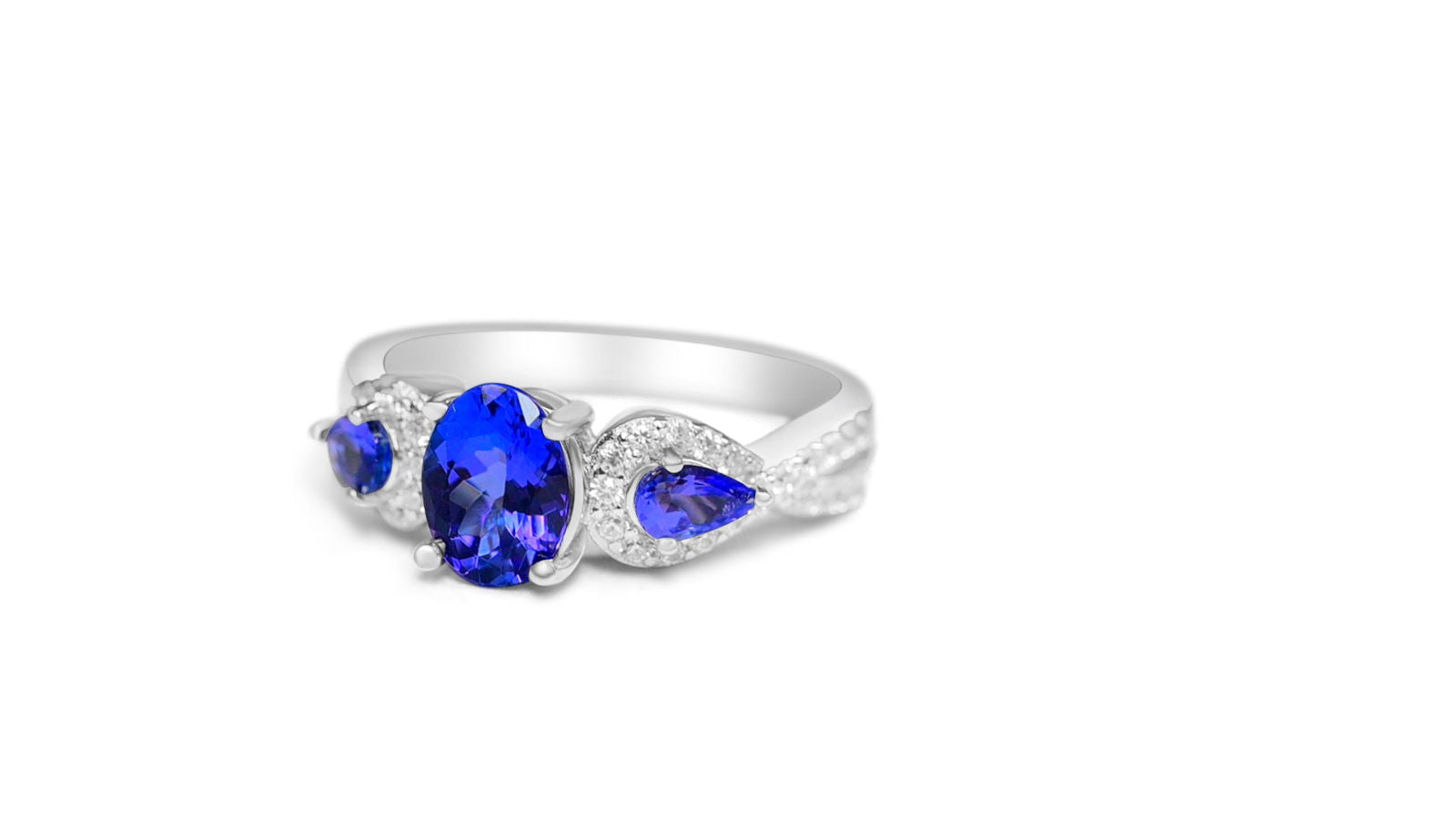 Sterling Silver Tanzanite Ring with Rhodium Plating (PJC23316R) - Bluestargemstones - - 