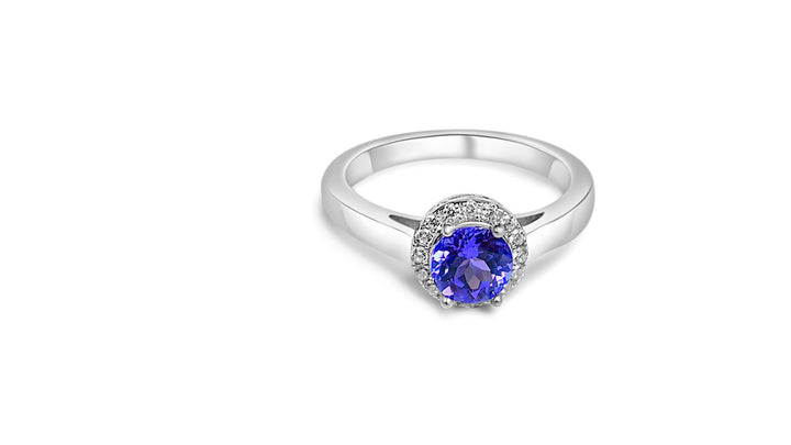 Tanzanite Halo Ring | 925 Sterling Silver | Rhodium Plated (PJC18409R) - Bluestargemstones - -  - Tanzanite Halo Ring | 925 Sterling Silver | Rhodium Plated (PJC18409R)