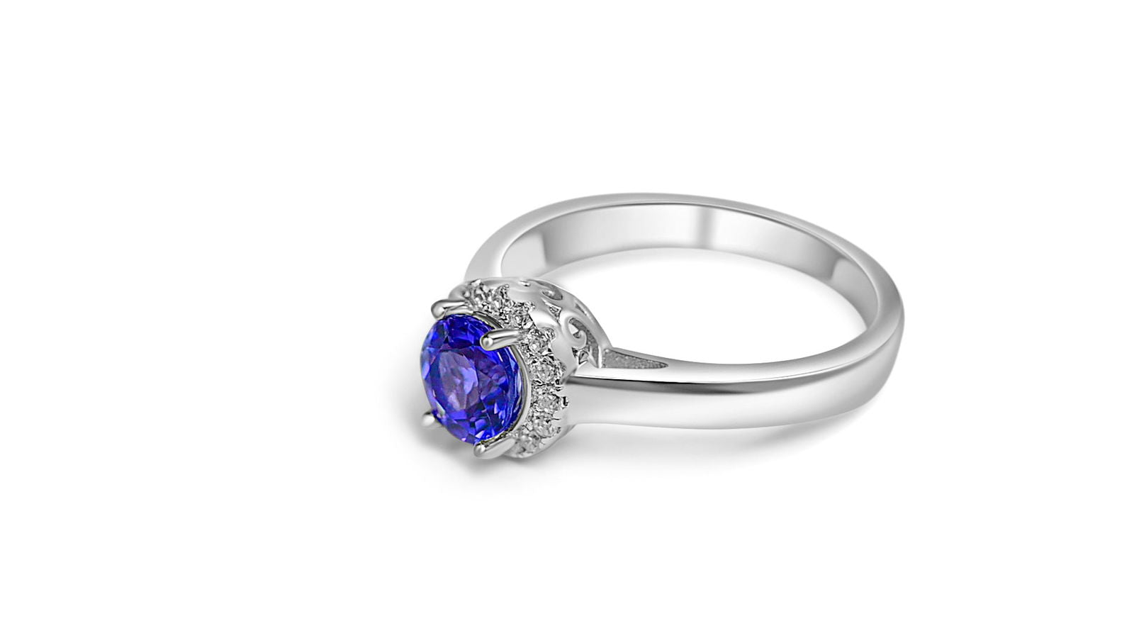 Tanzanite Halo Ring | 925 Sterling Silver | Rhodium Plated (PJC18409R) - Bluestargemstones - - 