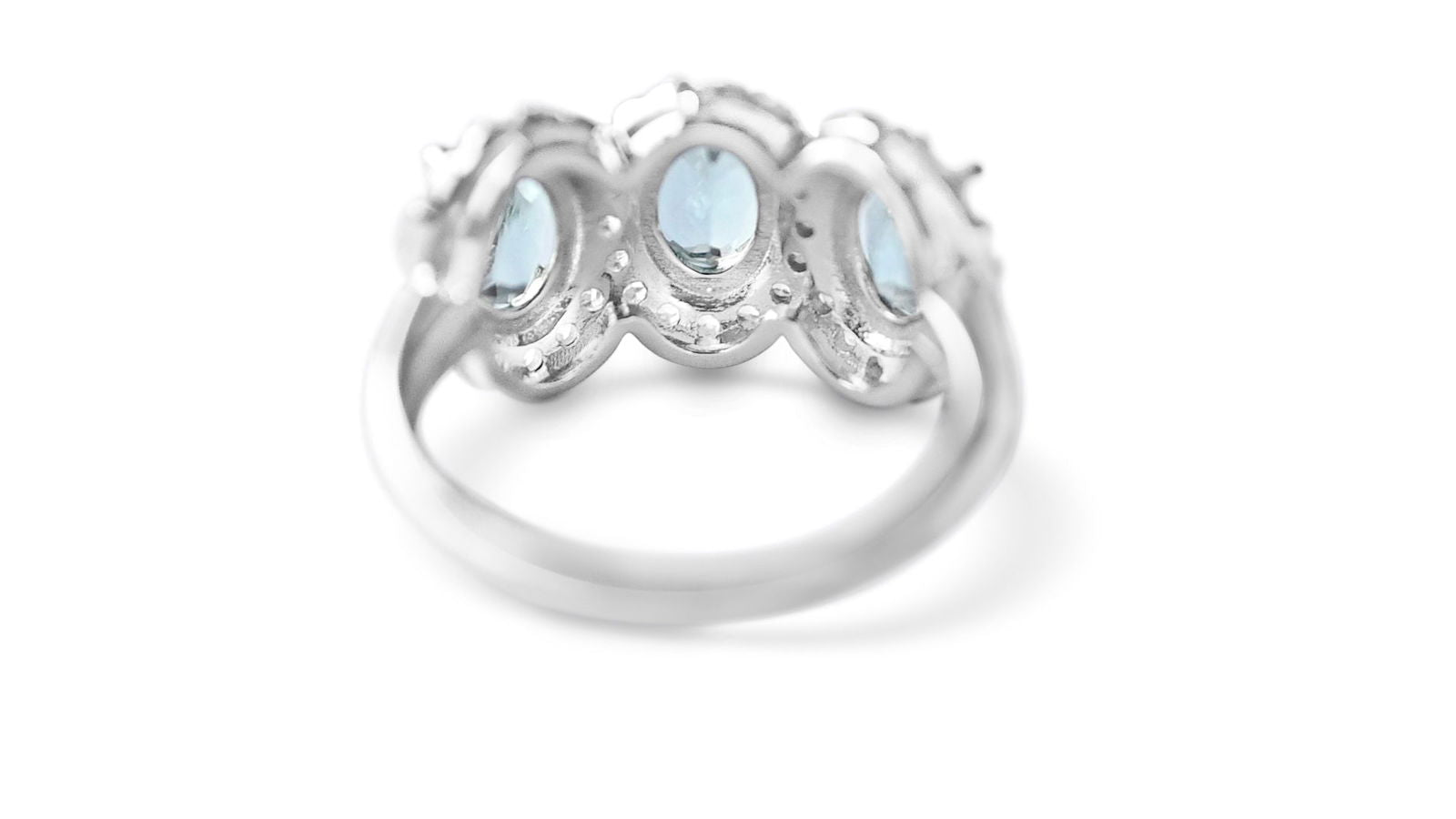 Three stone Oval Light Blue Aquamarine Sterling Silver Ring: Timeless Elegance (GTL19190R) - Bluestargemstones - - 