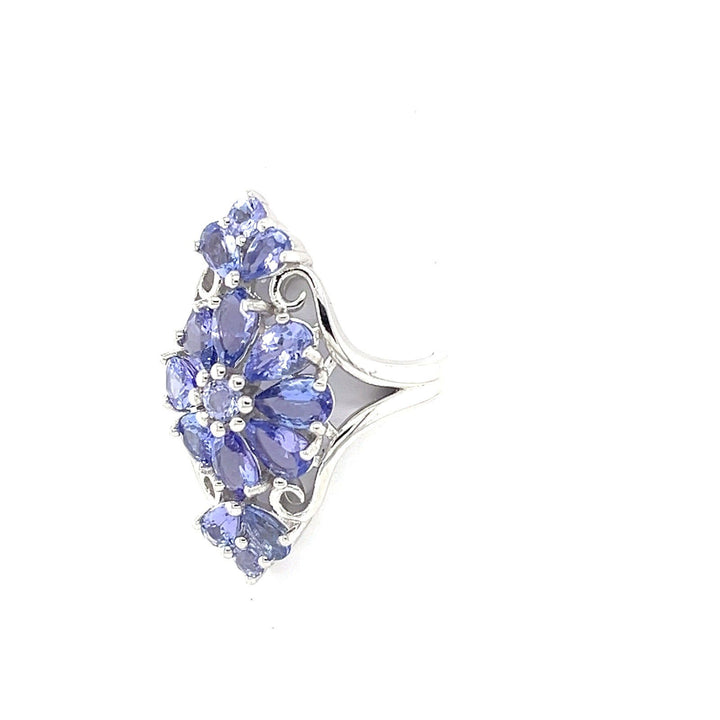 Two-Stone Tanzanite Delight: Sterling Silver Bracelet (R2140) - Bluestargemstones - -  - Round Tanzanite Ring in Rhodium-Plated Sterling Silver (R2140)