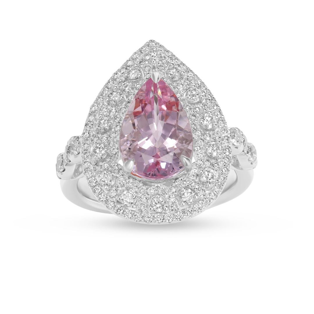 Pear Morganite Double Diamond Halo Ring | Fine 14K Gold