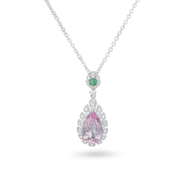 Pear Shape Halo Drop Pendant in White Gold with Diamond Accents - Pear Shape Halo Drop Pendant in White Gold with Diamond Accents
