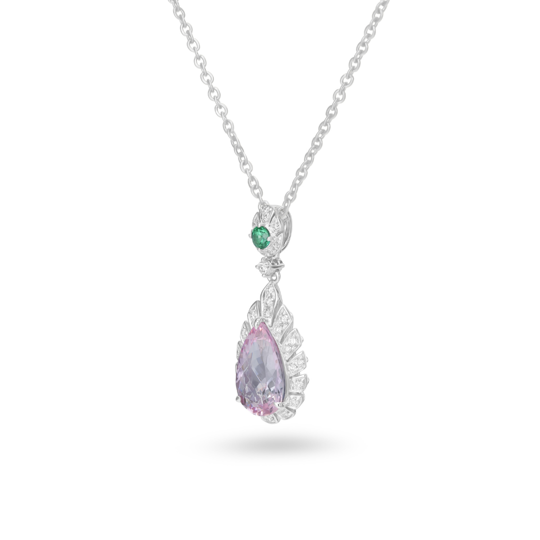 Pear Shape Halo Drop Pendant in White Gold with Diamond Accents