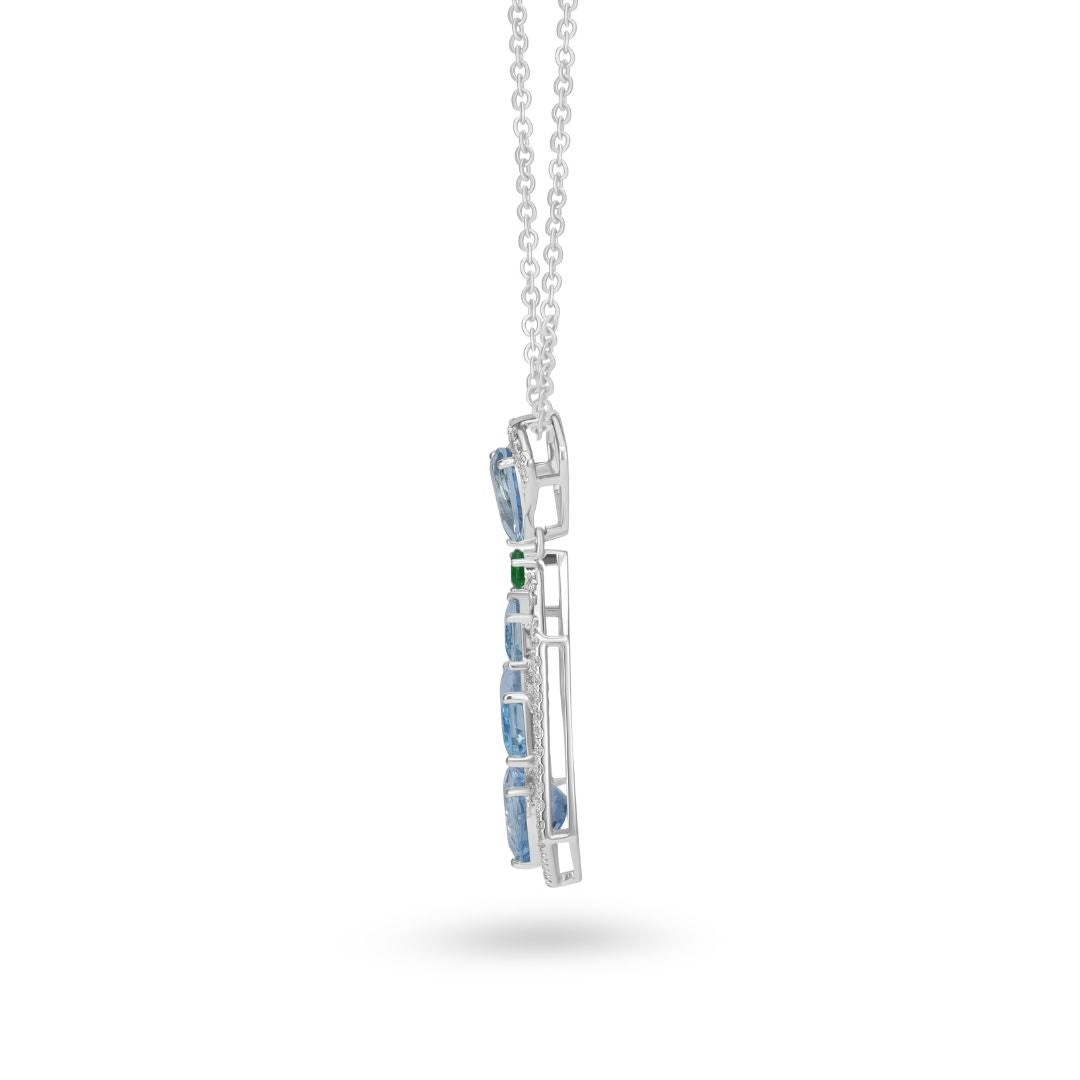 14K White Gold Aquamarine Emerald & Diamond Geometric Pendant