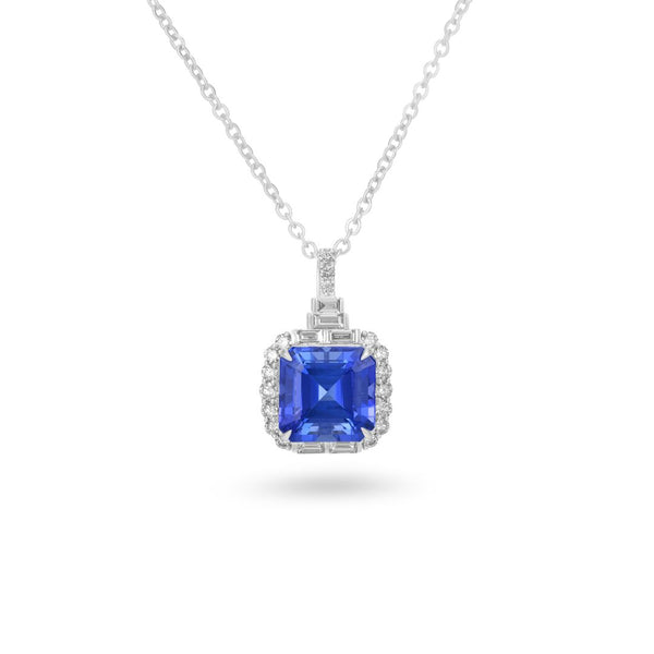 14K White Gold Oval Tanzanite & Diamond Halo Pendant