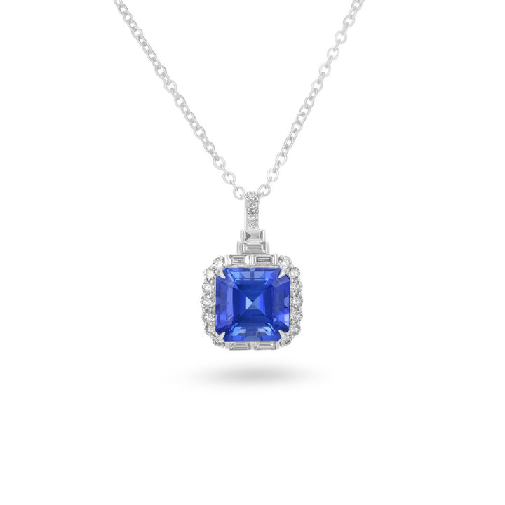 14K White Gold Oval Tanzanite & Diamond Halo Pendant - 14K White Gold Oval Tanzanite & Diamond Halo Pendant