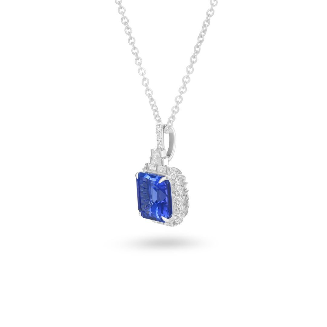 14K White Gold Oval Tanzanite & Diamond Halo Pendant