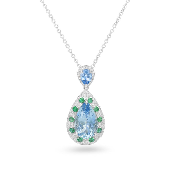 Luxury Aquamarine Emerald Diamond Pendant in 14K White Gold - Luxury Aquamarine Emerald Diamond Pendant in 14K White Gold