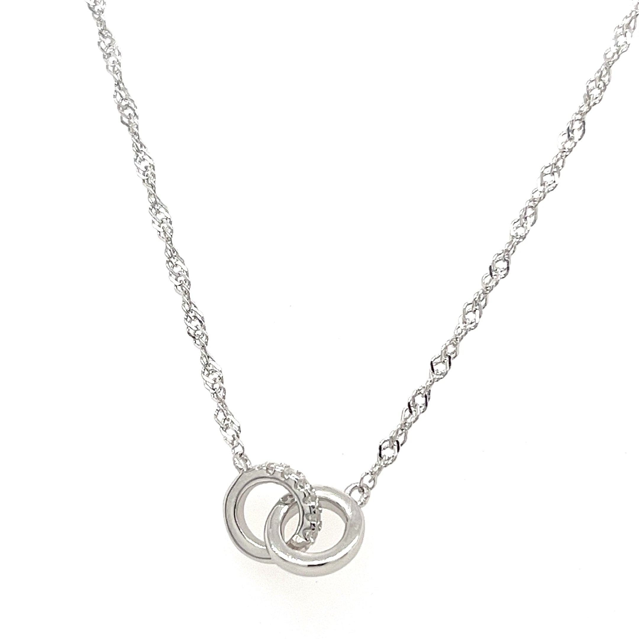 2 Circle Infinity Necklace in 925 sterling silver layered jewelry, featuring a minimalist design and elegant charm