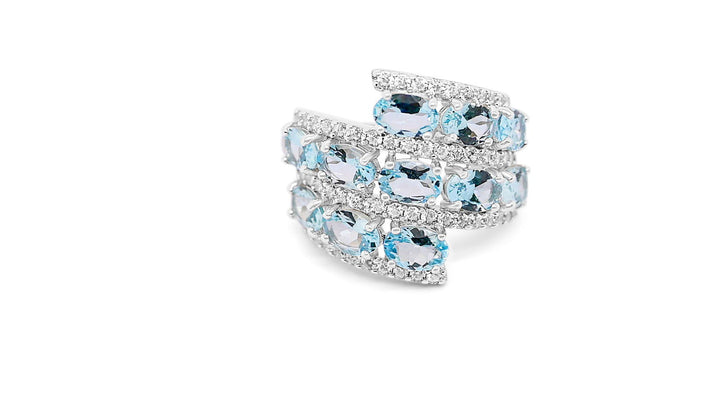 Light Blue Aquamarine Ring in Sterling Silver featuring multiple sparkling gemstones for elegant style - Light Blue Aquamarine Ring in Sterling Silver