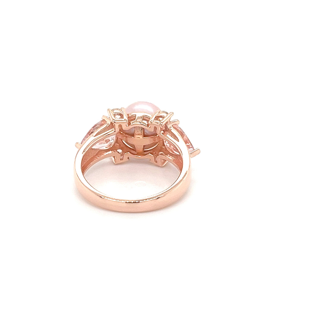 Elegant back view of a 1.42ct pear pink morganite ring 925 sterling silver showcasing intricate design details