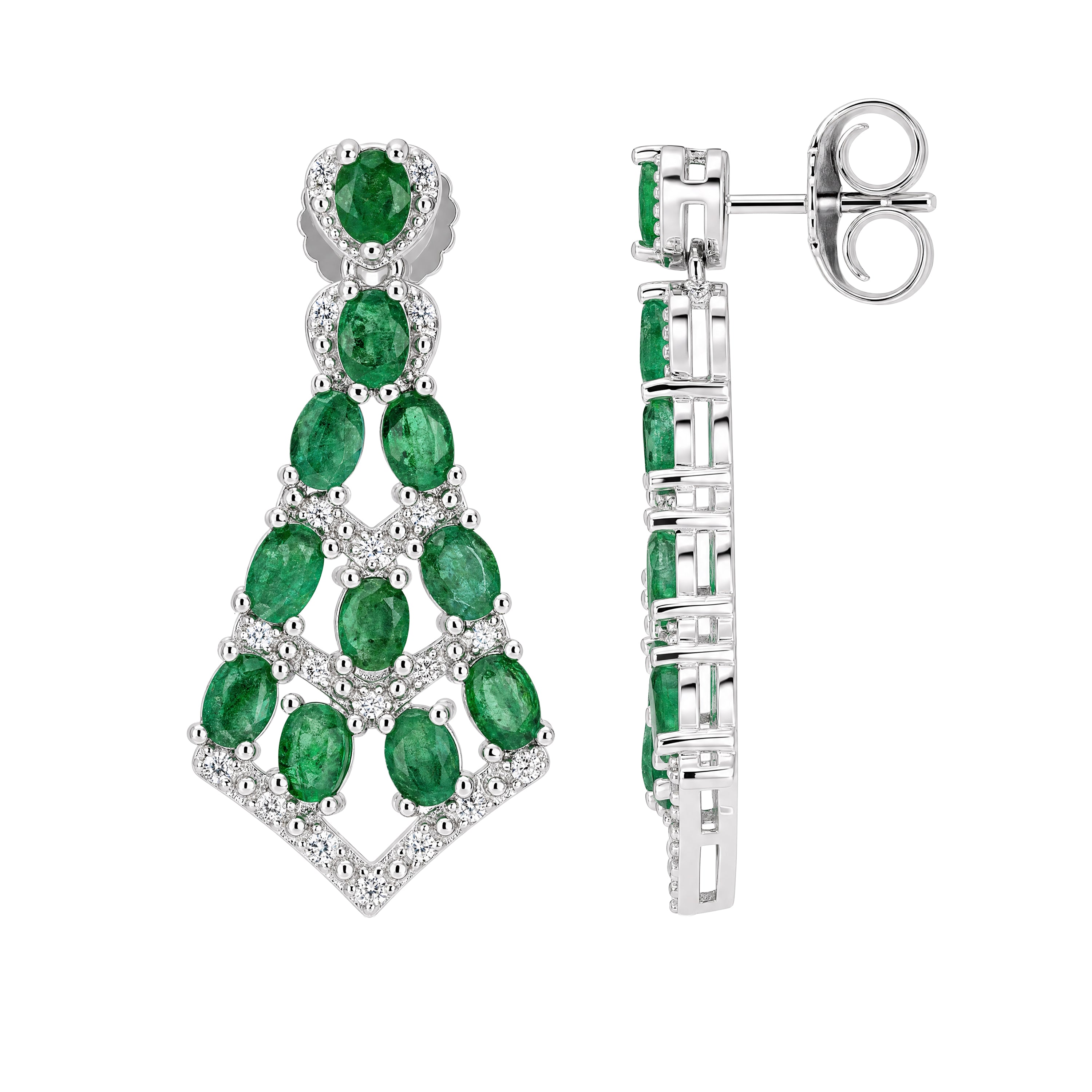 Oval Emerald Chandelier Drop Earrings in Sterling Silver - view 3