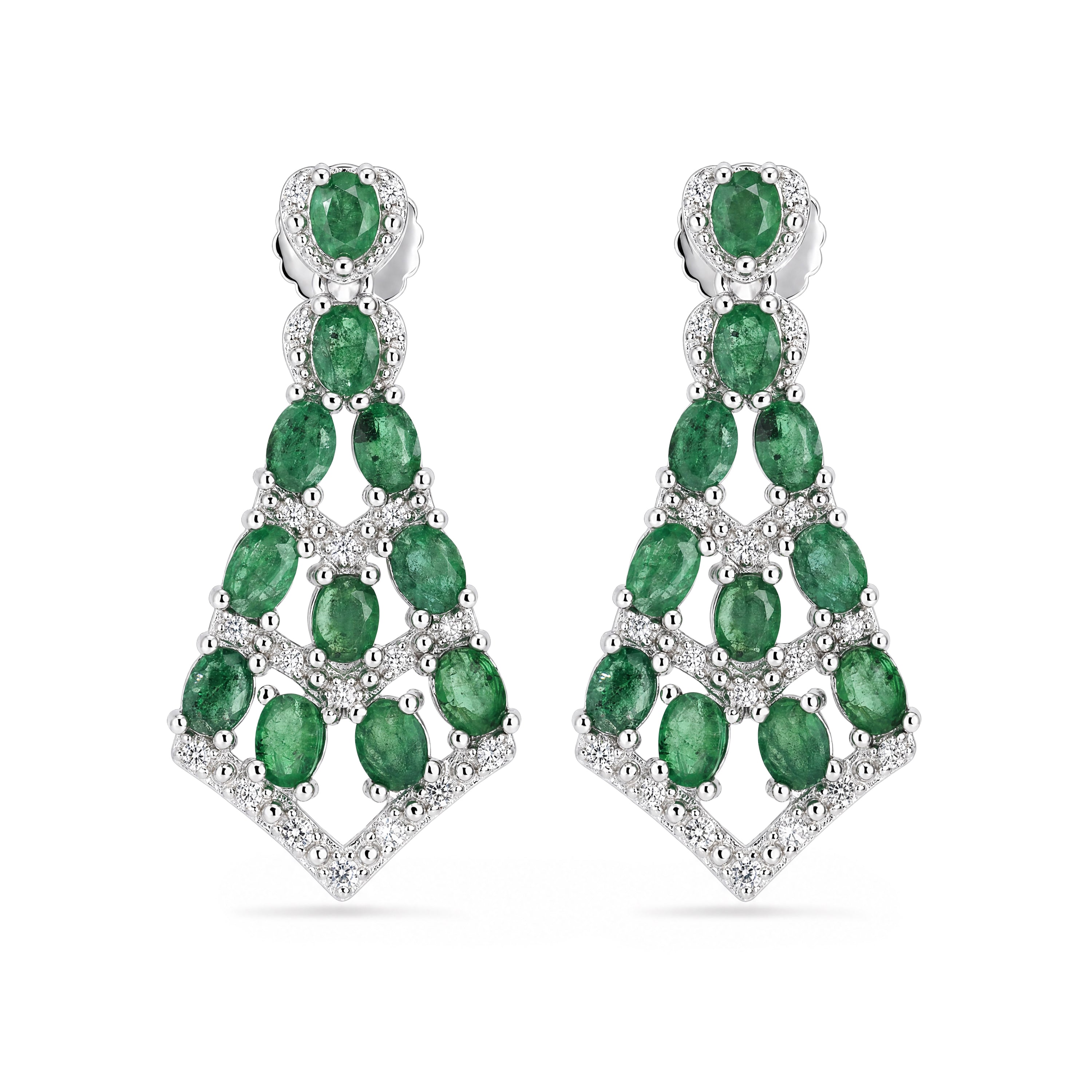 Oval Emerald Chandelier Drop Earrings in Sterling Silver - view 1