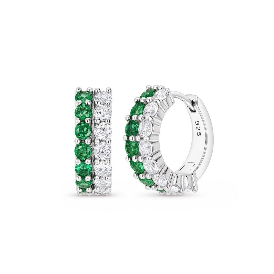 Emerald and White Zircon Double-Row Huggie Hoop Earrings - view 2
